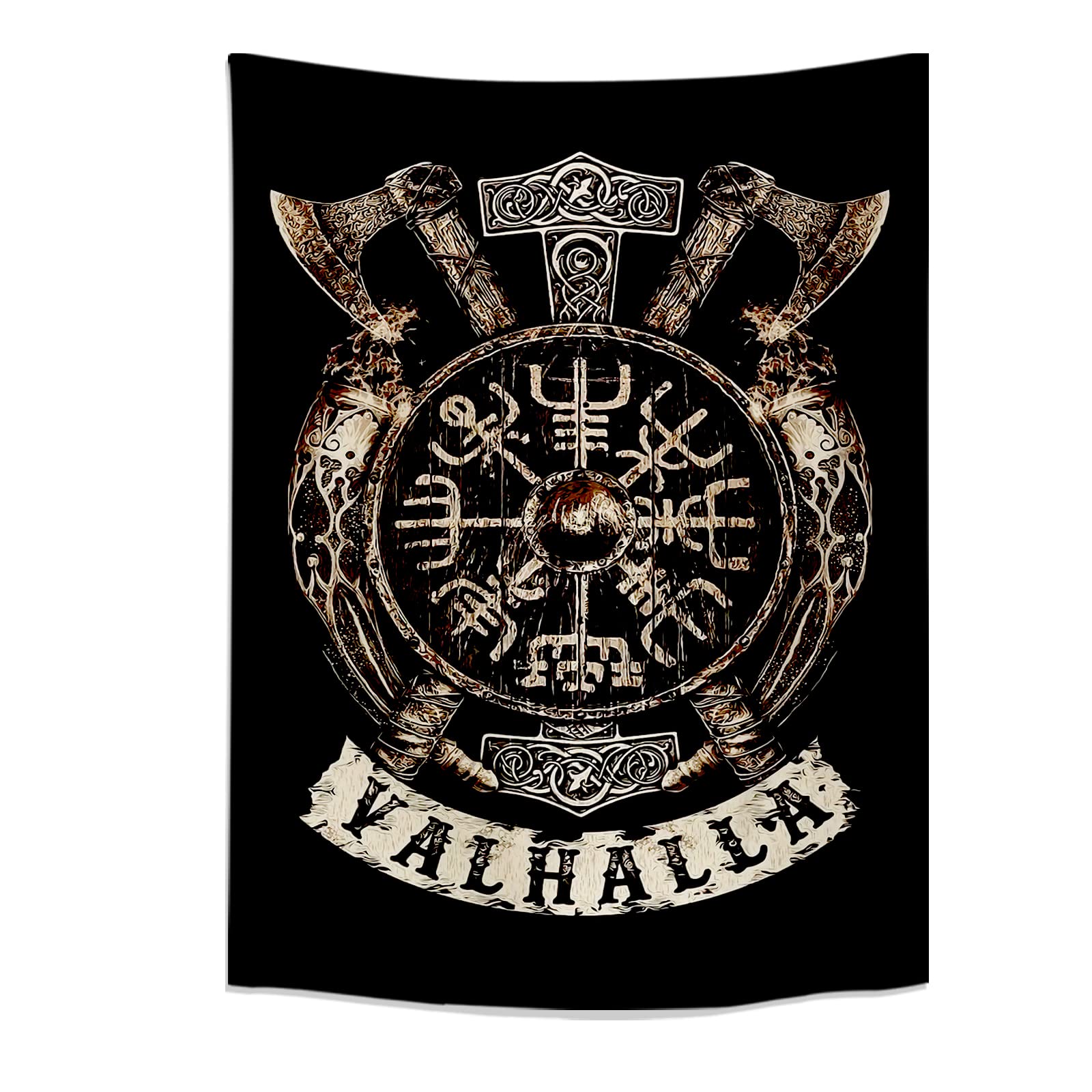 Arsey Viking Tapestry Wall Hanging Gifts for Men, Vegvisir Axes Hammer Valhalla Norse Mythology Fathurk Decor for Bedroom Living Room, 150 x 130cm