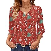 AKEWEI 3/4 Length Sleeve Womens Tops Summer Fashion V Neck Business Casual Blouses Smocked Shirts