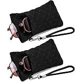 FEISEDY 2Pack Double Glasses Case Soft Eyeglass Pouch Squeeze Top Sunglasses Bag with Wrist Strap B0363