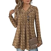 Gaharu Women's Swing Tunic Notch Collar Ladies Button Sweatshirt Long Sleeve Pullover Shirt Tops