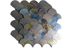 WEIMEISC 10 Sheets Peel and Stick Backsplash Tile for Kitchen, Self-Adhesive Mosaic Tile, Stick on Bathroom Vanities，Fireplace Décor, Laundry Table(12" X 10.7") (Fish Scale Printed Blue, 10)