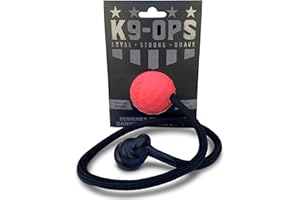 K9 Ops Dog Ball on a Rope Moki Tug Toy - Solid Rubber Fetch Training Reward - Large Dogs Durable Indestructible Chewers Pitbull Dobermann Rottweiler Shepherd (Ruby Red - Black Rope)