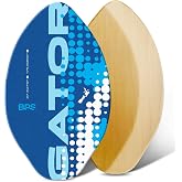 BPS 'Gator' Wooden Skimboard for Beach - Kids &amp; Adults, No Wax Needed | 7-ply poplar, waterproof coated, full EVA grip pad, nose rocker, sized 30-40in to 180lbs, 12-month Right Choice Promise