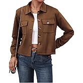 Waist Wow Women's Faux Suede Cropped Jacket Casual Button Down Fall Shacket Jackets Long Sleeve Outerwear Coats