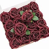 Ling's moment Artificial Burgundy Flowers, 16pcs Faux Silk Roses with Stems, 3.5" Fake Wine Red Flowers Bulk for DIY Wedding Bouquets Centerpieces Party Baby Shower Home Decoration