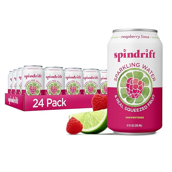 SPINDRIFT SPARKLING WATER, RASPBERRY LIME FLAVORED, MADE WITH REAL SQUEEZED FRUIT, ONLY 9 CALORIES PER CAN, 12 FL OZ CANS, PACK OF 24