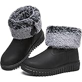 BENPAO Women's Winter Boots Fuzzy Snow Boots for Women Mini Short PU Leather Boots Warm Fur Lined Boots Waterproof Ankle Booties with Zipper