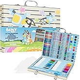 Bluey Colored Pencils Art Supplies for Boys Girls Drawing Kit Painting School Supplies Art Kit Travel Case Gifts for Kids (Blue Case)