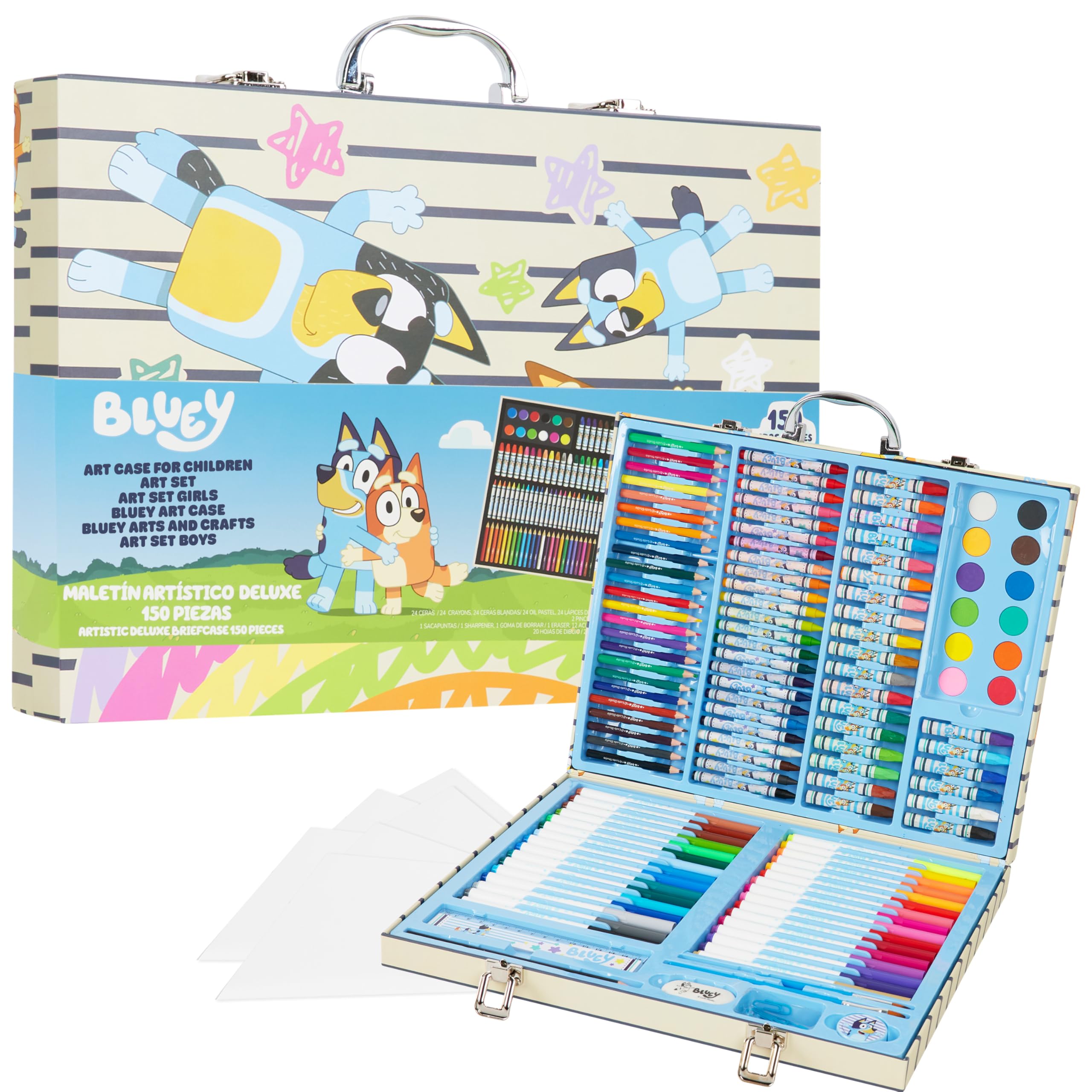 Bluey Art Set for Kids Colouring Pencils Paints Felt Tip Pens Crayons Stationery Crafts Girls Boys Art Supplies Preschool Travel 40 Plus Pcs Gift Set (Blue Case)