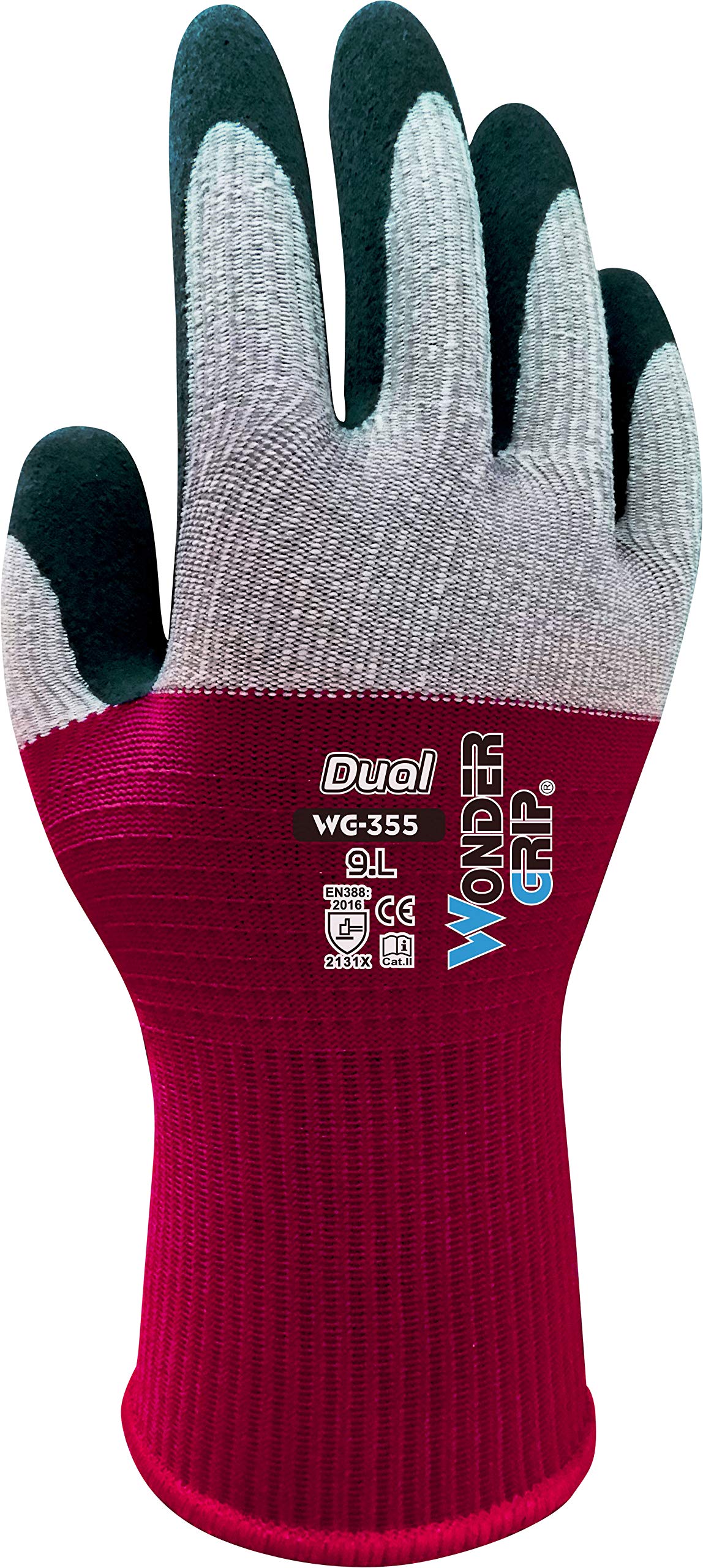 Wondergrip - Dual - WG-355 Safety Gloves - Single Latex Coating - DuaLiner Technology - High Grip - Ultra-Lightweight & Breathable - For Precision Handling - Grey/Red - Medium