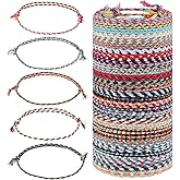 Xelsluthe Woven Wrap Friendship Bracelets for Women, 30Pcs Colorful Adjustable String Bracelet Handmade Braided Friendship Ankle Bracelets for Women Men Party Favors Matching Accessory
