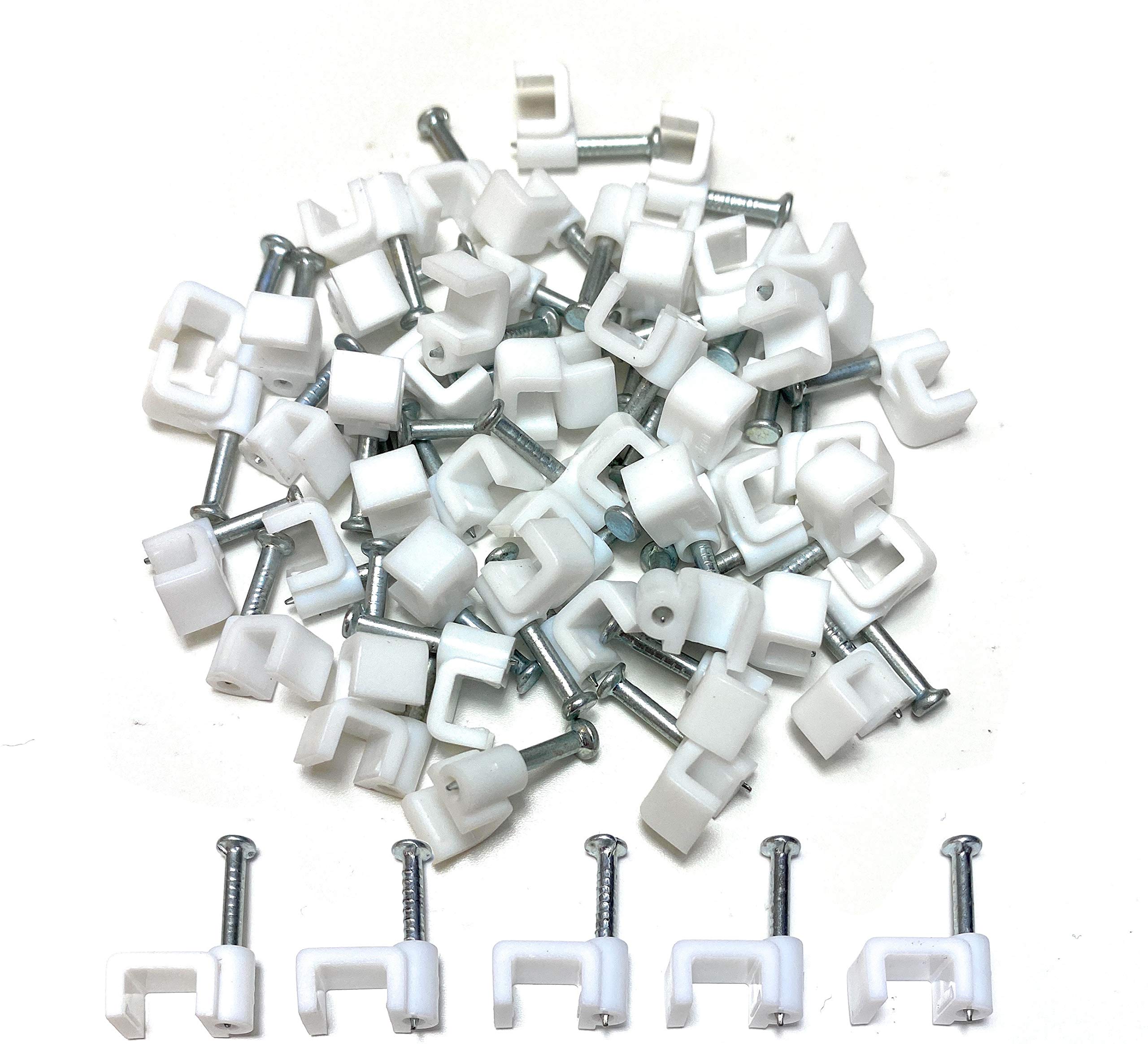 White Plastic Flat Electrical Wire Cable Clips TV Phone Internet Lead Fixings 50 Pieces (8mm)