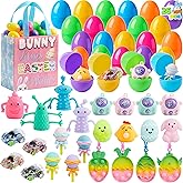 JOYIN 25pcs Prefilled Easter Eggs with Assorted Toys Plus Stickers, Easter Eggs Fillers for Basket Stuffers, Kids Hunt, Party Favors, Classroom Prize Supplies