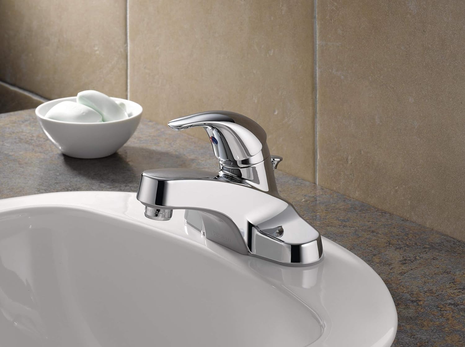 Peerless Centerset Bathroom Faucet Chrome, Bathroom Sink Faucet, Single Handle, Drain Assembly, Chrome P136LF - Touch On Bathroom Sink Faucets - 