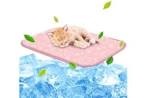 NWK Pet Cooling Mat Ice Silk Cooling Mat for Dogs & Cats Portable & Washable Pet Cooling Blanket, Car Seats, Beds for Summer (Small (20'' x 16'' x 0.3''), Pink Cat)