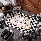 Honoson 2 Pcs Halloween Ghost Doormat,Happy Haunting Black White Checkered | Coir Layered Design, Outdoor Welcome Mat for Porch Entryway, Cute Ghost Porch Holiday Entryway Rug