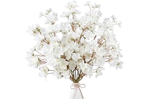 Sggvecsy Artificial Cherry Blossom Flowers 8 Pcs Faux Cherry Blossom Stems Faux Silk Cherry Blossom Branches 15.7’’ Fake Peach Flowers for Vase Arrangements Home Wedding Table Decor (White)