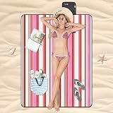 Vinsani Foldable Picnic Blanket 170 x 130 cm Pink Stripe Anti Slip Waterproof view 2