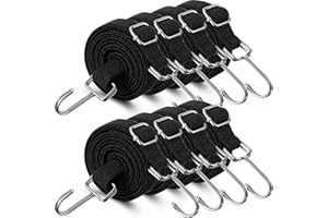 Saintrygo 8 Pcs 80 Inch Adjustable Flat Bungee Cords with Hook Heavy Duty Elasticity Long Bungee Straps 1 Inch Width Latex Straps Anti Rust Metal Buckle Luggage Rope (Black)