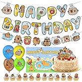 33pcs Capybara Birthday Party Decorations, Capybara Party Supplies Including Happy Birthday Banner, Balloons, Capy Banner, Cake Toppers, Backdrop, Cupcake Toppers