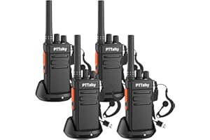 PTTalky FR1 Walkie Talkies Long Range, USB-C Charging, VOX, 16 Channels, FRS 2 Way Radios with Earpieces for Business, Hotel,