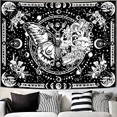 Fungarth Skeleton Butterfly Tapestry Black and White Skull Mushroom Plants Tapestries Hippie Aesthetic Tapestry Wall Hanging for Bedroom Living Room Dorm (Black, 48” x 36”)