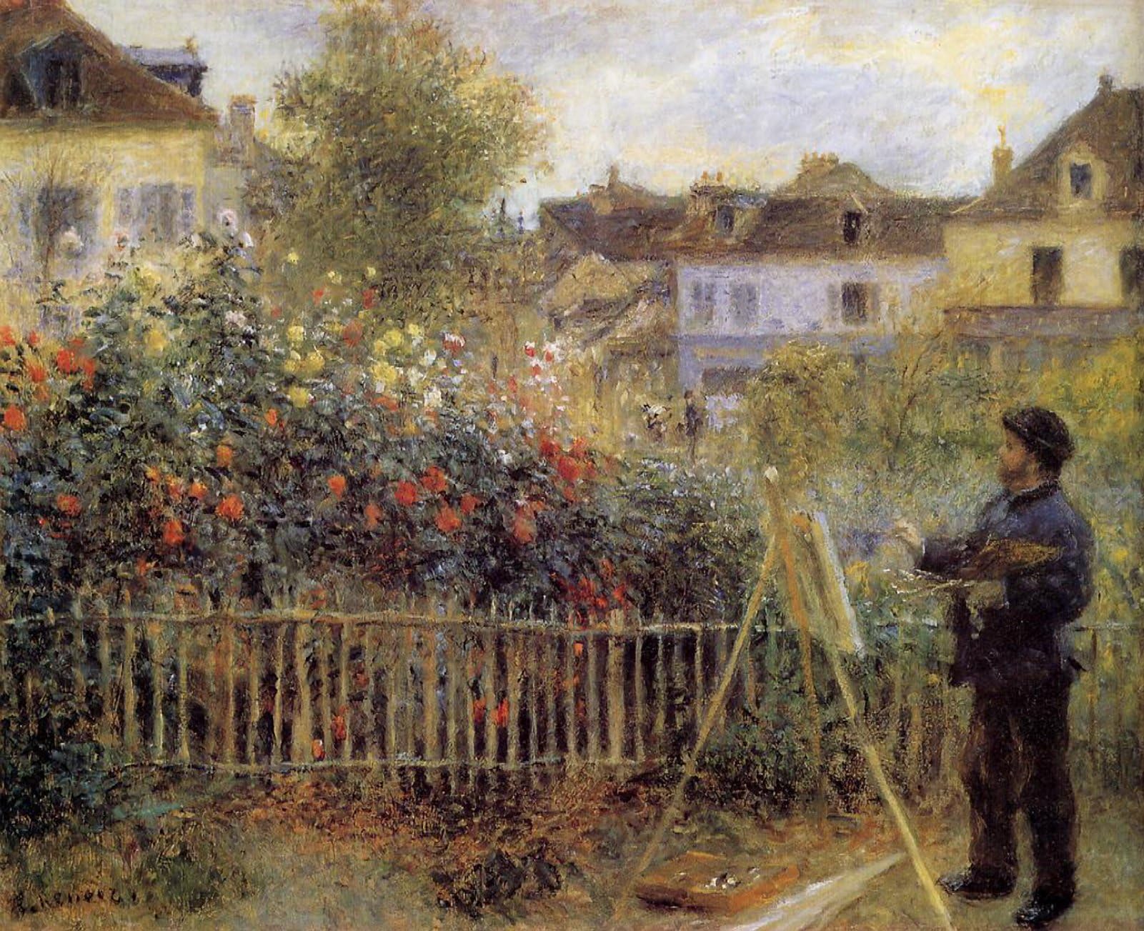 Pierre Auguste Renoir - Claude Monet Painting in His Garden at Argenteuil Wadsworth Atheneum - Hartford, CT 30" x 24" Wall Art Giclee Canvas Print (Unframed)