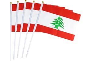 KIND GIRL 50 Pack Hand Held Small Mini Flag Lebanon Flag Lebanese Flag Stick Flag Round Top National Country Flags,Party Decorations Supplies For Parades,World Cup,Sports Events,International Festival