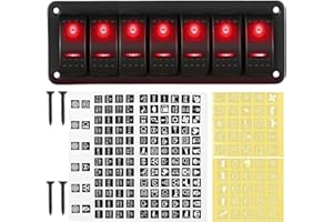7 Gang Marine Rocker Switch Aluminum Panel Waterproof, DC 12V 20A/24V 10A 5 Pin SPST On-0ff LED Rocker Toggle Switch Dashboar