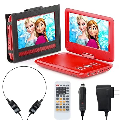 eXuby Portable DVD Player for Car, Plane &amp; More - 7 Car &amp; Travel Accessories Included - 9 Inch Swivel Screen - Whopping 6 Hour Battery Life -