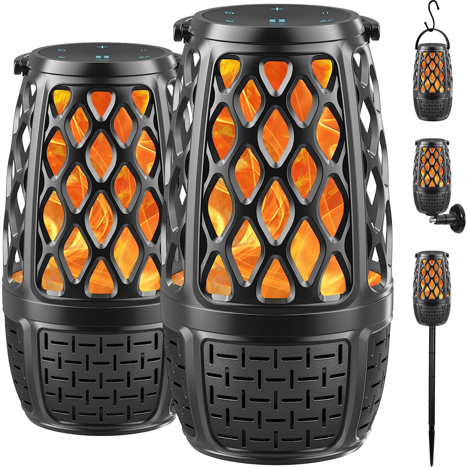 Photo 1 of 2 Pack Outdoor Bluetooth Speakers, Upgrade Multi-Sync Bluetooth Party Speakers with Flame Light, Built-in 360° HD Stereo Sound, Cool Tech Gadgets Upgraded IPX7 Waterproof for Patio Porch, Gift for Men