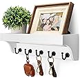 Rebee Vision Key and Mail Holder for Wall with Floating Shelf : Decorative Hanging Organizer with 5 Sturdy Keys Hooks and Wall Mount Key Rack - Farmhouse Entryway Décor (Modern White)