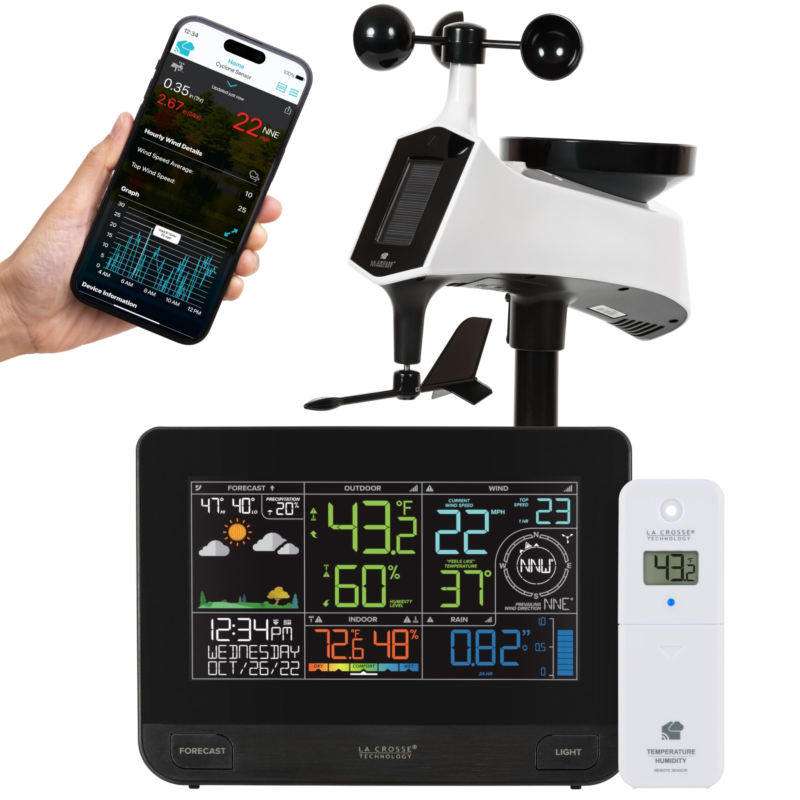Photo 1 of La Crosse Technology Professional Smart Wi-Fi Weather Station with Remote Monitoring (400 Foot Range), Wind and Rain Gauges, Temperature and Humidity Sensors, and Forecasting - V42-PRO-INT