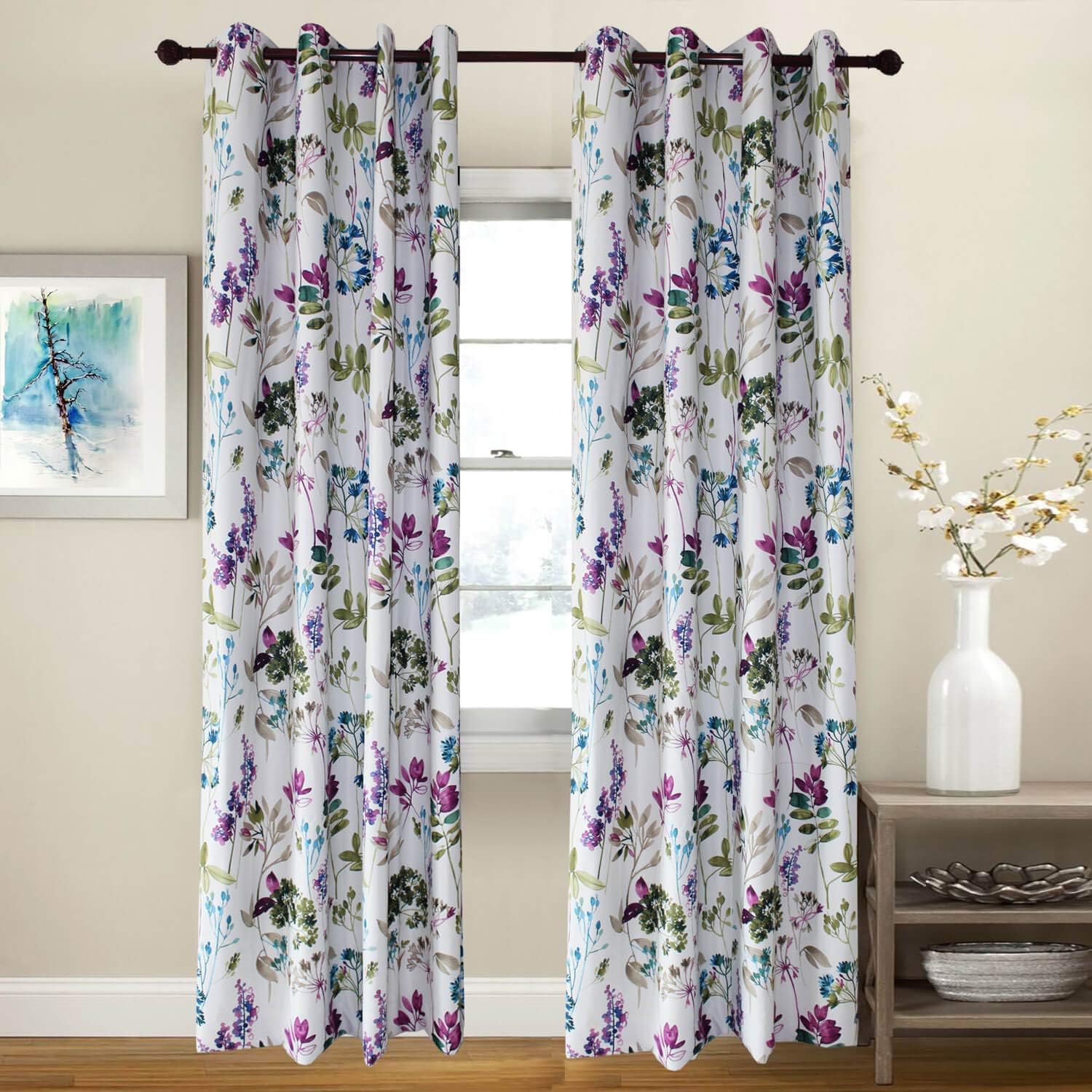 Anady Top Purple/Blue Leaf Curtains Blackout Flower Bedroom