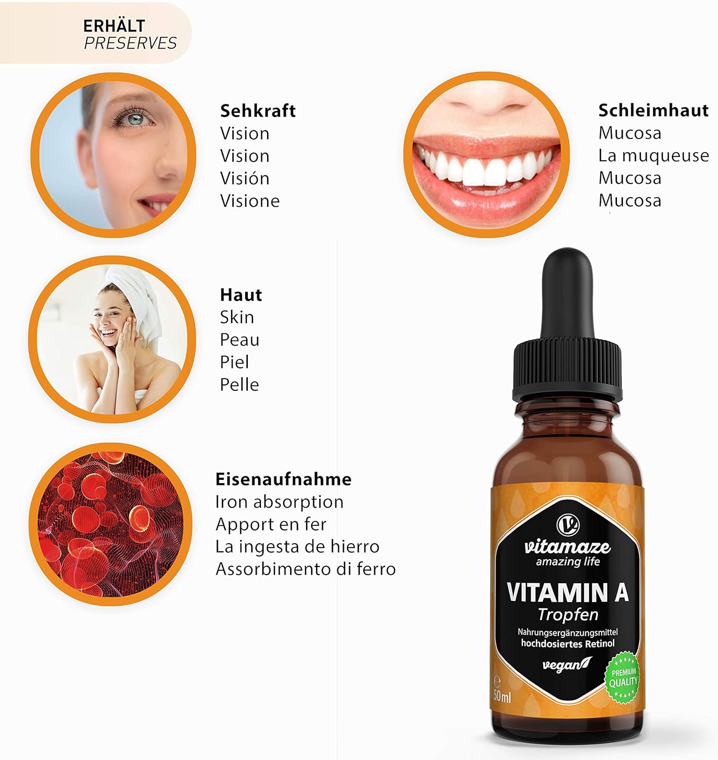 Vitamin A Drops 5000 IU High Strength per Daily Dose, Retinol Liquid & Vegan, 50 ml (1700 Drops) - Image 4