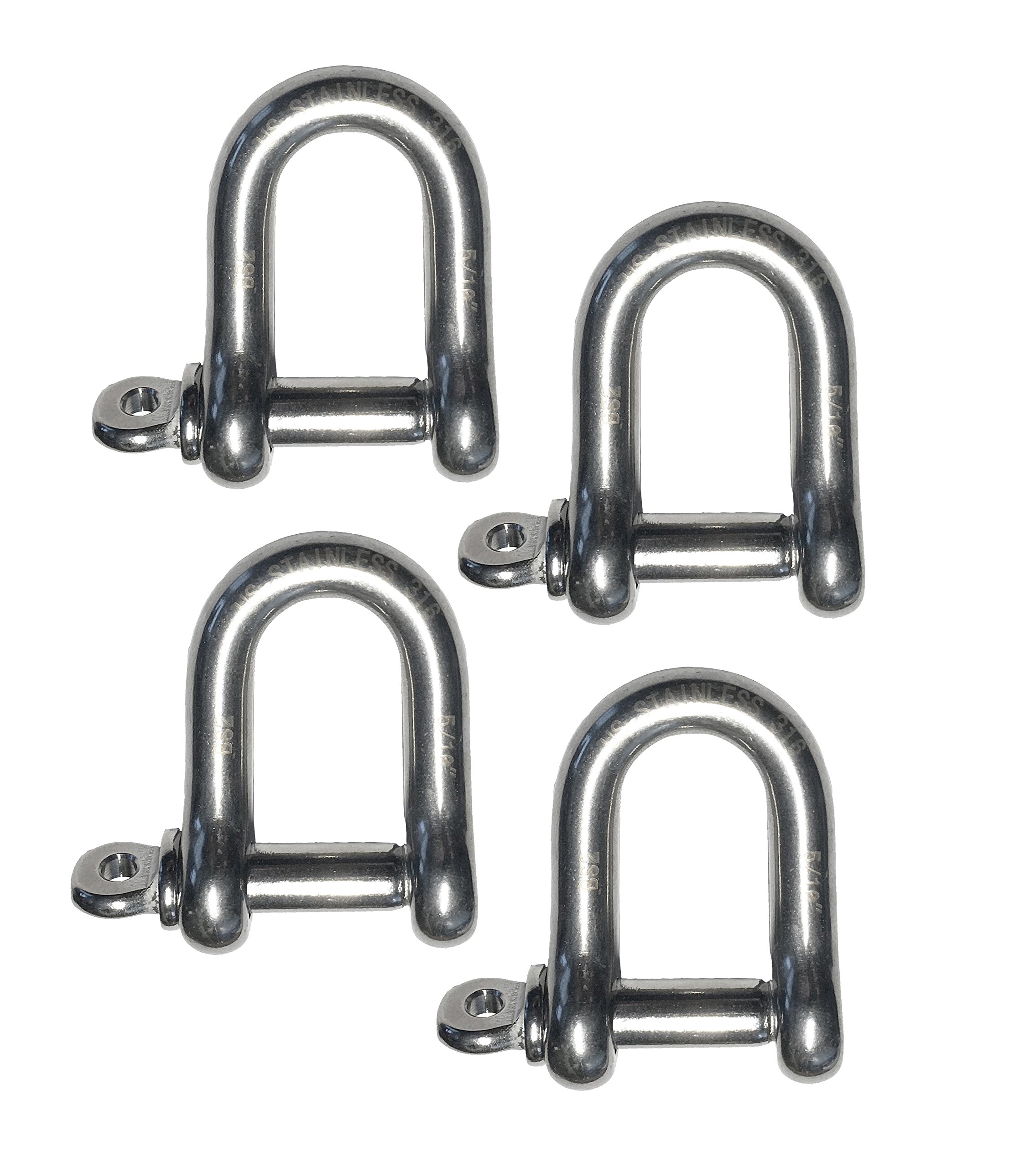 US STAINLESS 4 Pieces Stainless Steel 316 Forged D Shackle Marine Grade 5/16" Dee