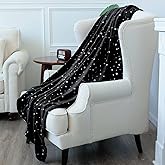 NANPIPER Fleece Blankets Star Foil Print Throw,Super Soft Flannel Fuzzy Blanket,50"x 65" Black