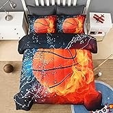 Andency 3D Basketball Comforter Twin(66x90 Inch), 2 Pieces(1 Basketball Comforter, 1 Pillowcase) Sport Microfiber Bedding Set for Kids Boys Teens