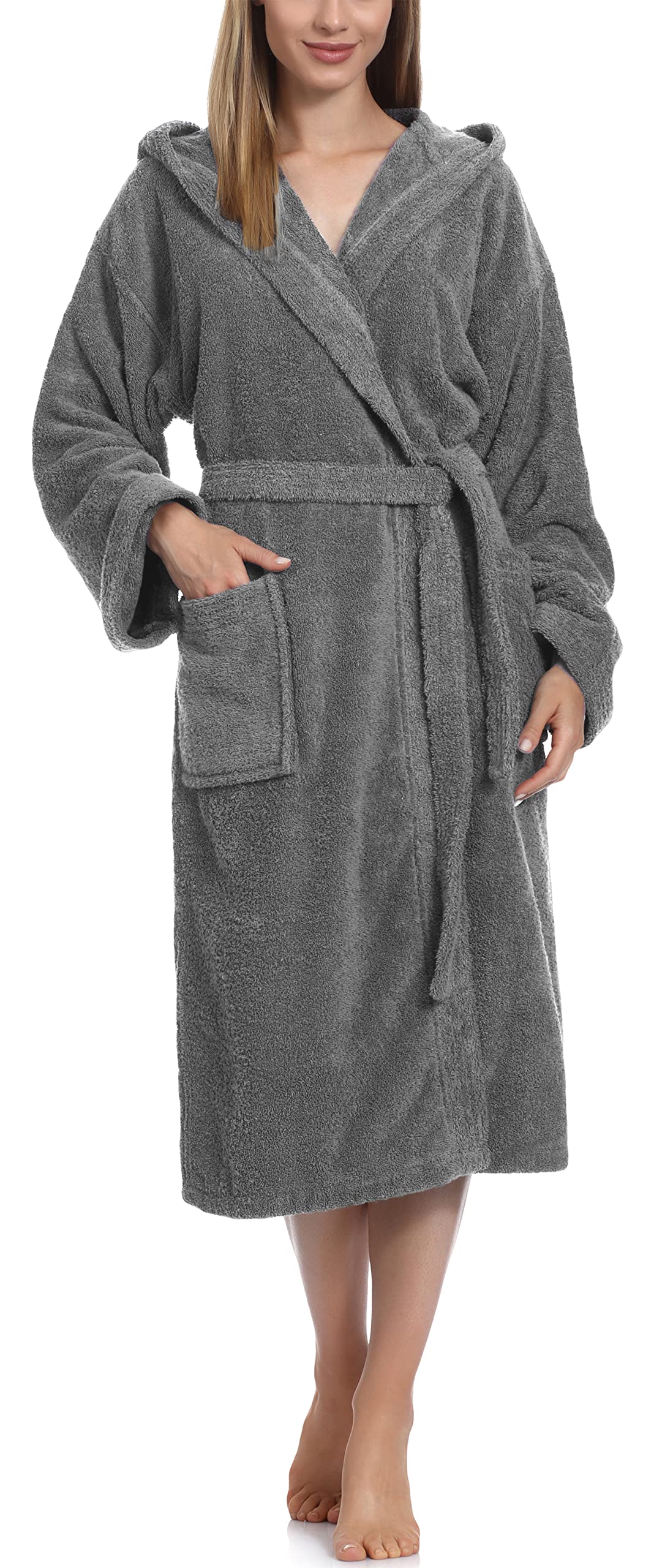 Ladeheid Women's 100% Cotton Terry Bathrobe LA40-193 (Dark Grey-12 (Grammage 400), L)