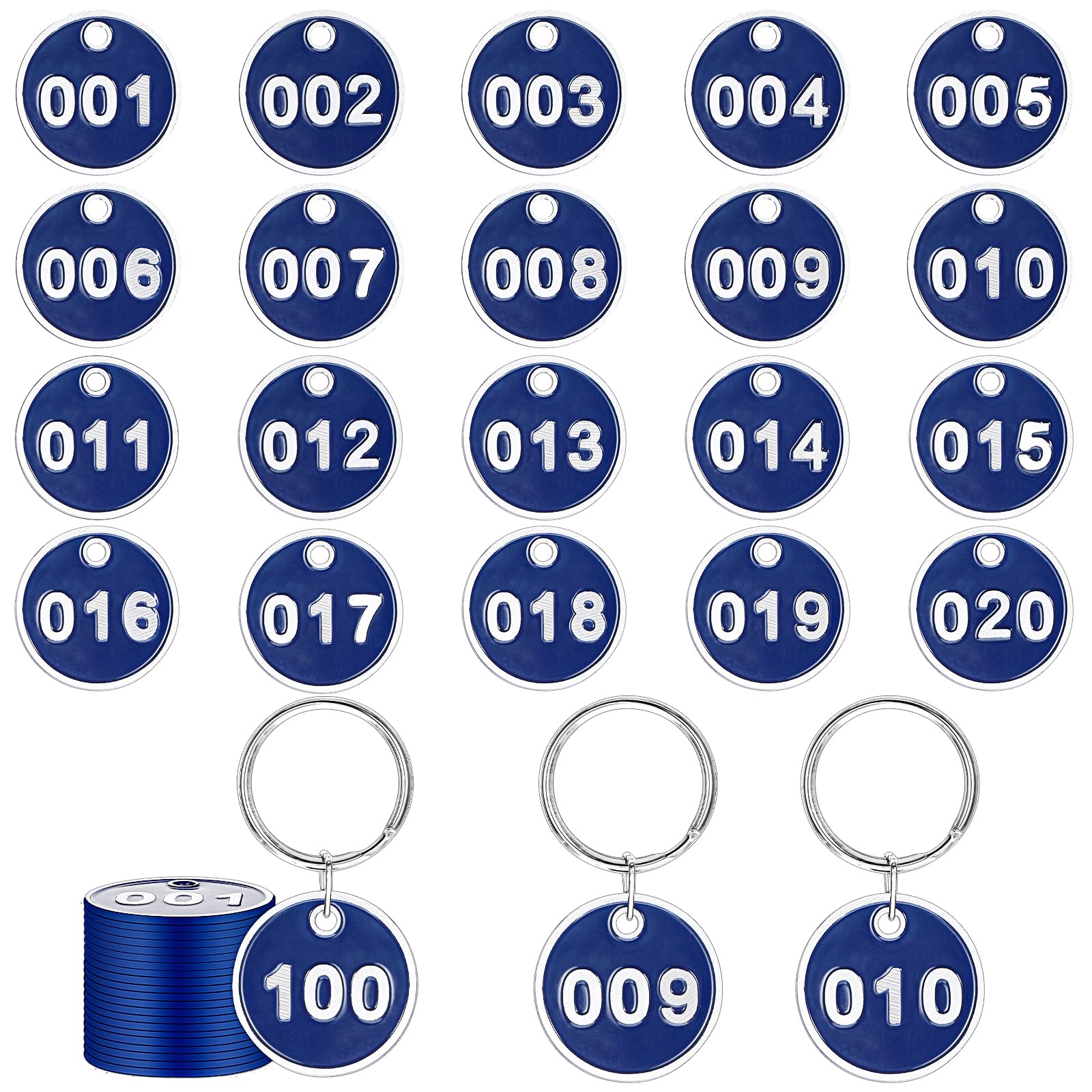 Photo 1 of 1-100 Metal Number Tags Round Key Tags Aluminum Alloy Numbered Key ID Tags Marking Hang Tags Luggage Labels with Rings for Dormitory Key Chain Box Cabinet Lockers
