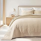 EVERGRACEHOME Cotton Sateen Quilt Set King Size, Pre-Washed Cotton Channel Stitch Coverlet Bedspread, 3 Pieces Lightweight Soft Bedding Sets for All Season, with 2 Pillow Shams, Light Sand