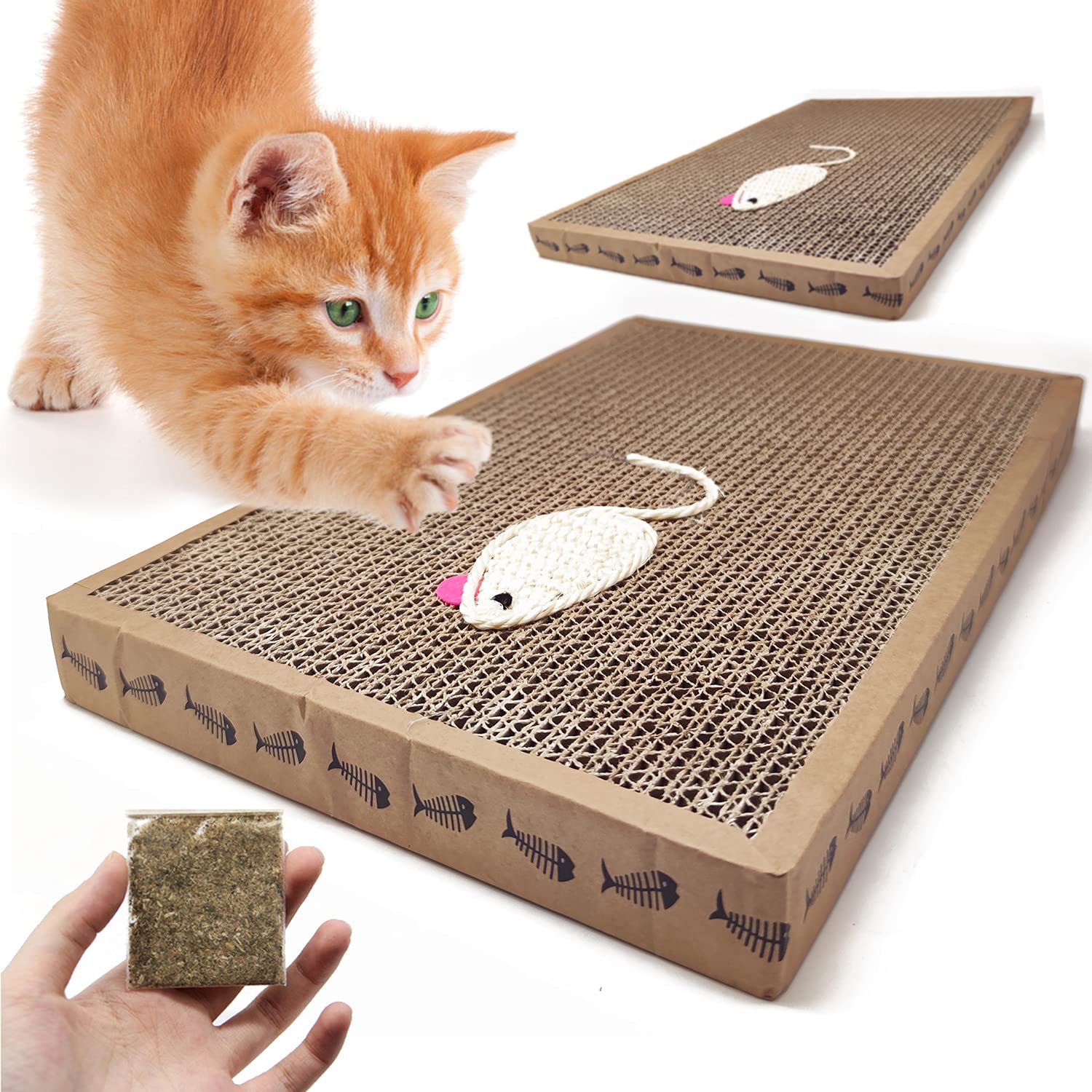 BPS 2 x Cat Scratcher Cardboard Toys Cats Accessory Ideal for Nail Sharpening (2 Pieces 24 x 39 x 3.5 cm) BPS-1853 x 2