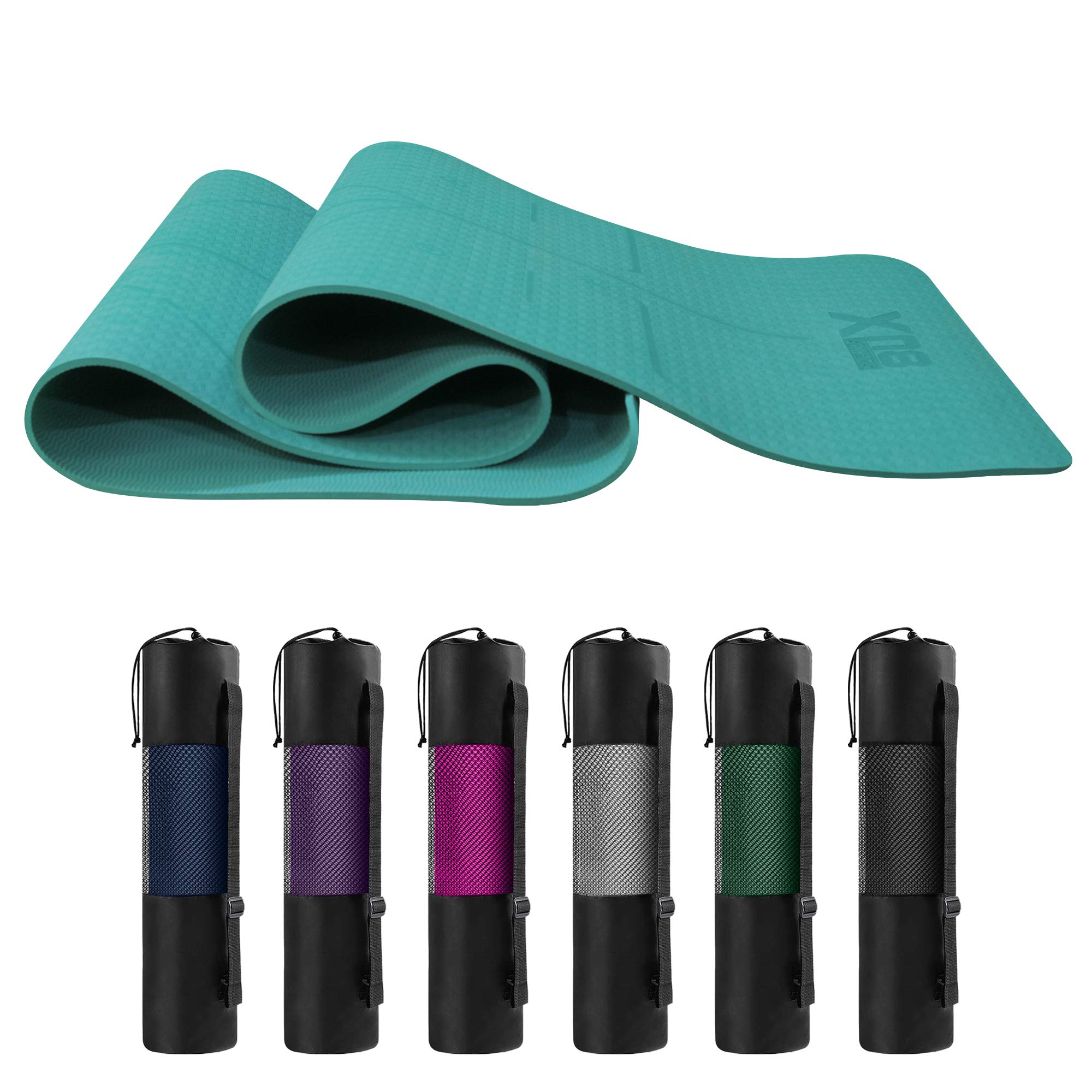 XN8 TPE Yoga Mat 6mm Thick Non Slip Eco Friendly Exercise Mat for Yoga Gym Pilates Workout Exercises Pilates Aerobic Planks with Carrying Strap 183cm X 63cm X 0.6cm Turquoise