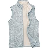 Bonnorth Women's Zip Up Sweater Fleece Vest, Sherpa Lined Windproof Warm Vest with Pocket