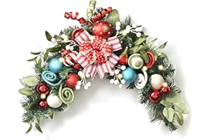 Valery Madelyn Pre-Lit Christmas Swag for Decorating Outdoor, 24 Inch Elf Red Green Mailbox Swag Decoration Teardrop with 20 LED Lights, Ball Ornaments for Front Door Stairway Window Shelf Xmas Decor