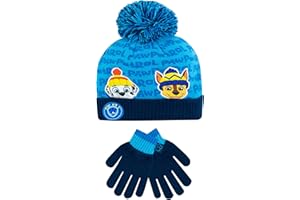 PAW Patrol Kids Winter Hat and Gloves Set Chase and Rubble Blue One Size