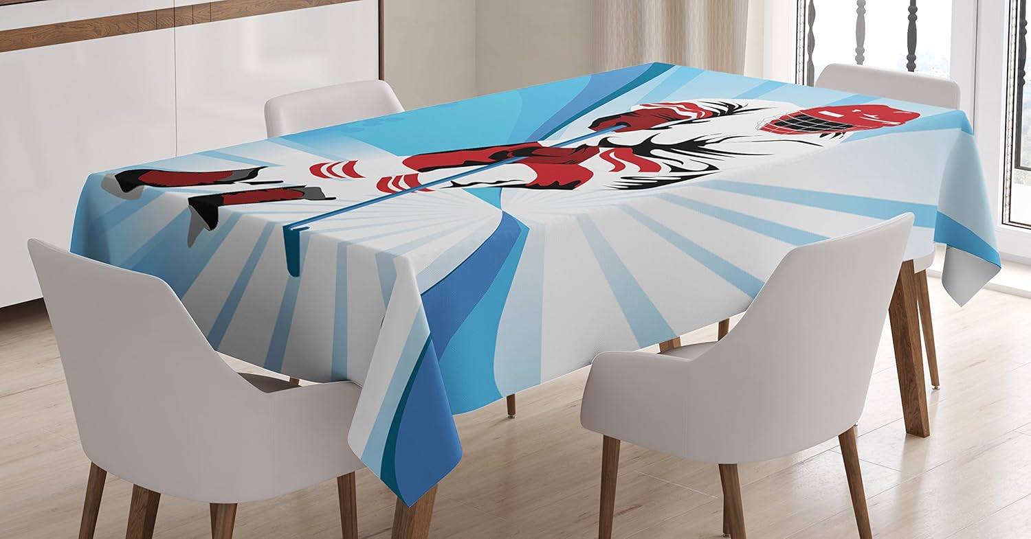 Amazon Com Ambesonne Hockey Tablecloth Hockey Player Makes A