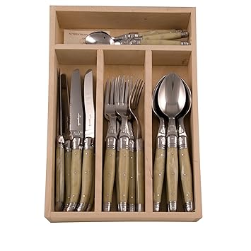 Kom Amsterdam 7151 Tafelbesteck 24-teilig in Besteckkassette Holz laguiole, Elfenbein