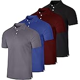 Real Essentials 4 Pack: Men's Cotton Short Sleeve Polo | Collared Pique Golf Shirt Casual Performance (Big & Tall Available)