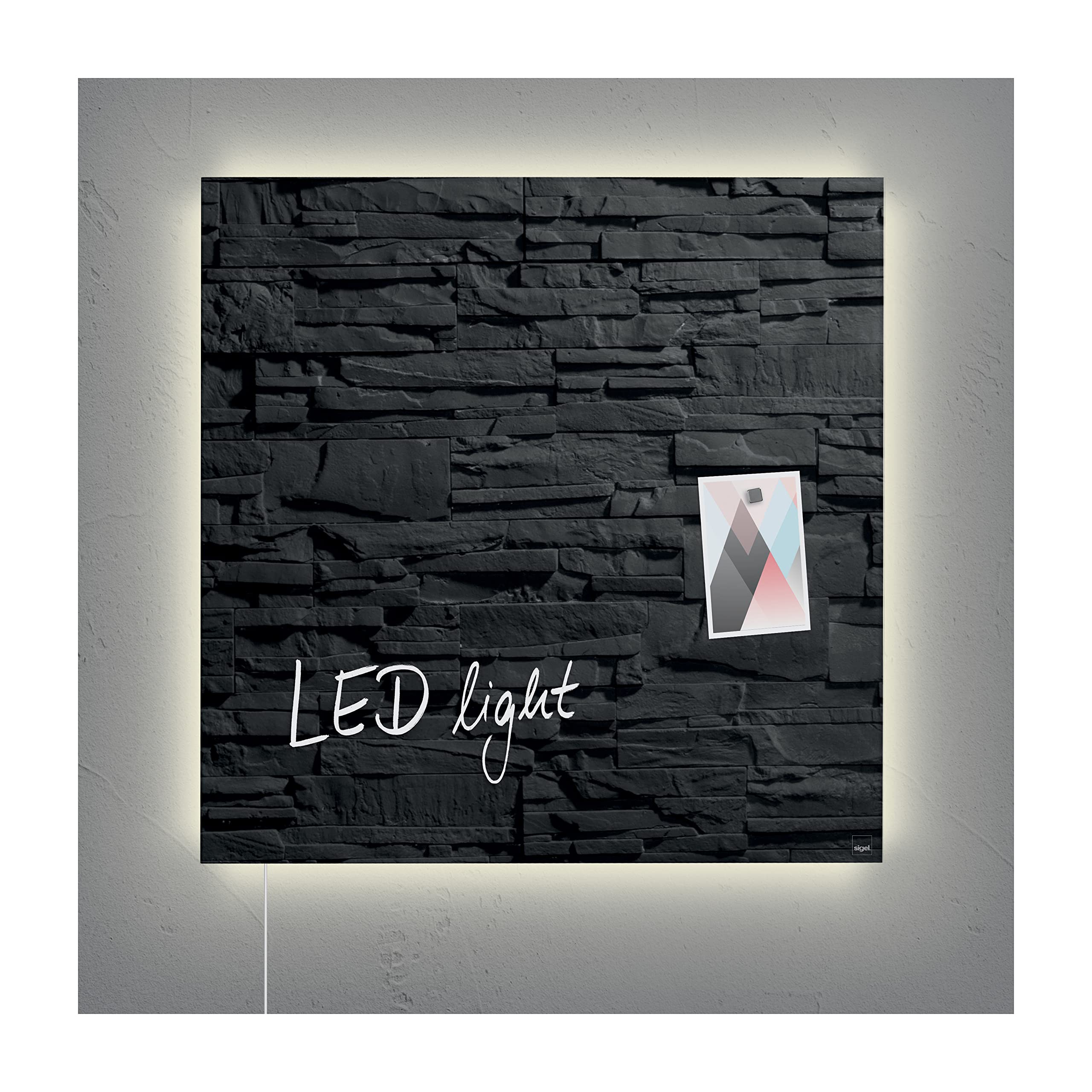 SIGEL GL454 Premium Glass Magnetic Board, Glossy Surface, 48 X 48 Cm, With Led Lighting, Easy Mounting, Black - Artverum